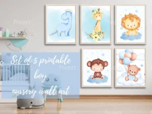 A set of 5 printable boy nursery wall art