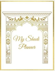 A white and gold cover of the book my shadi planner.