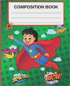 A book with a picture of a girl in a superhero costume.