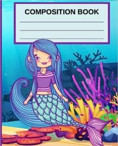 A mermaid with long hair and blue eyes.