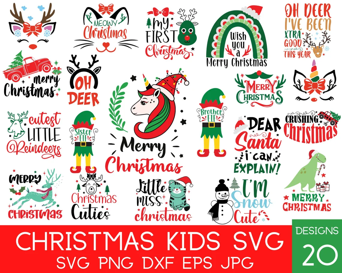 A bunch of christmas kids svg designs