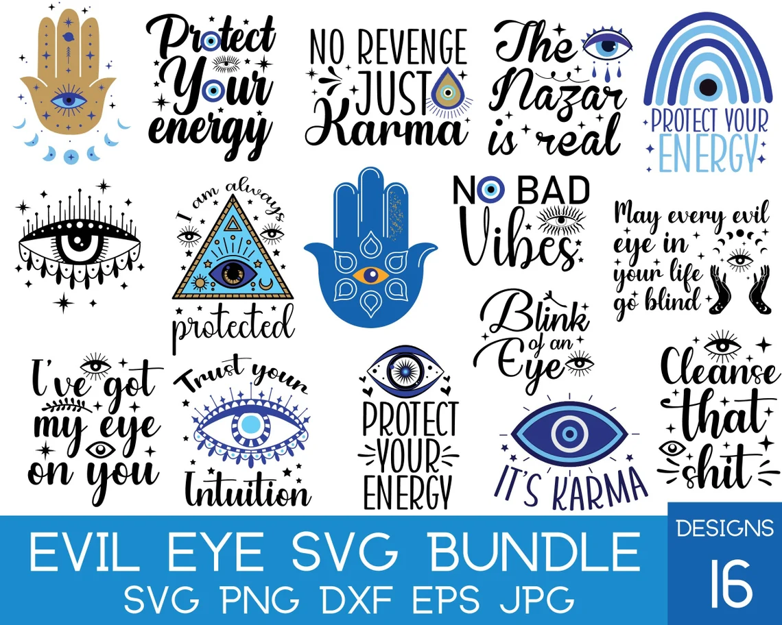 A bundle of eye signs with different sayings.