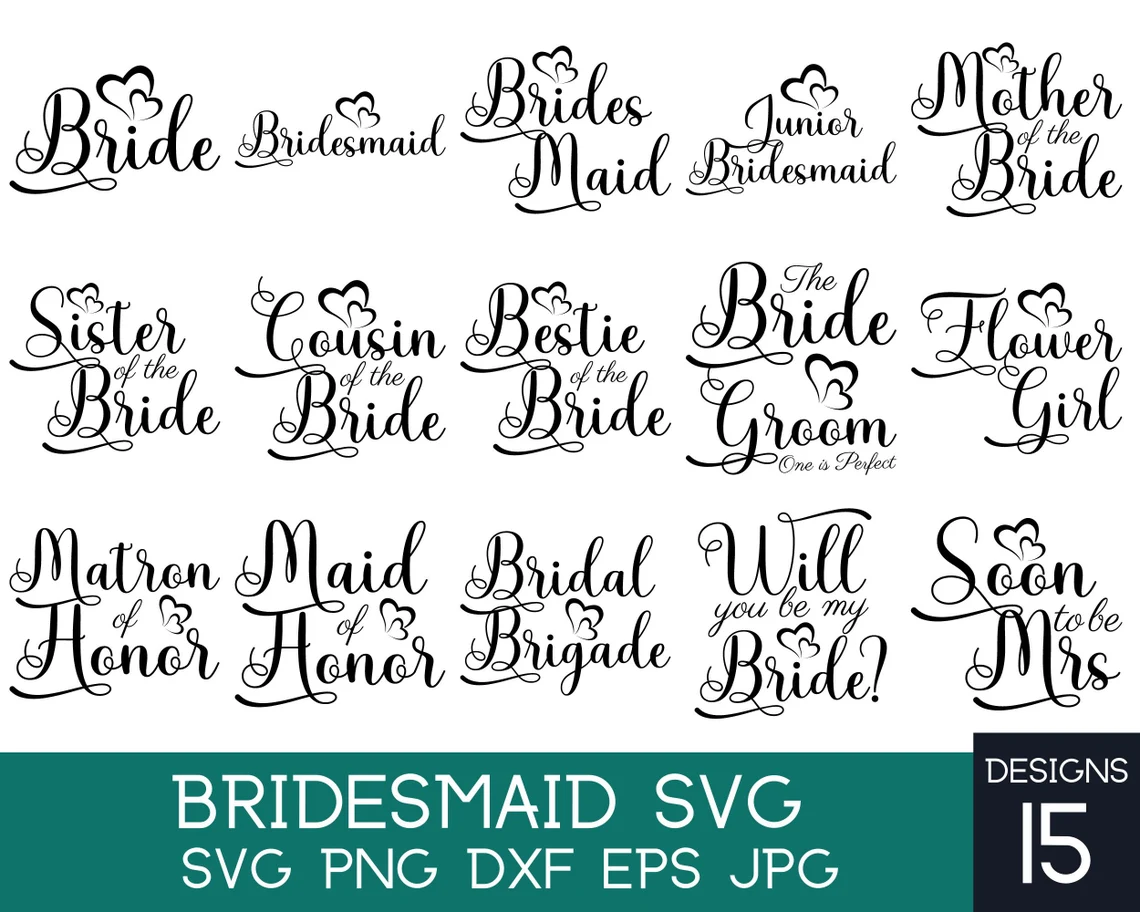 A bunch of different types of wedding titles.