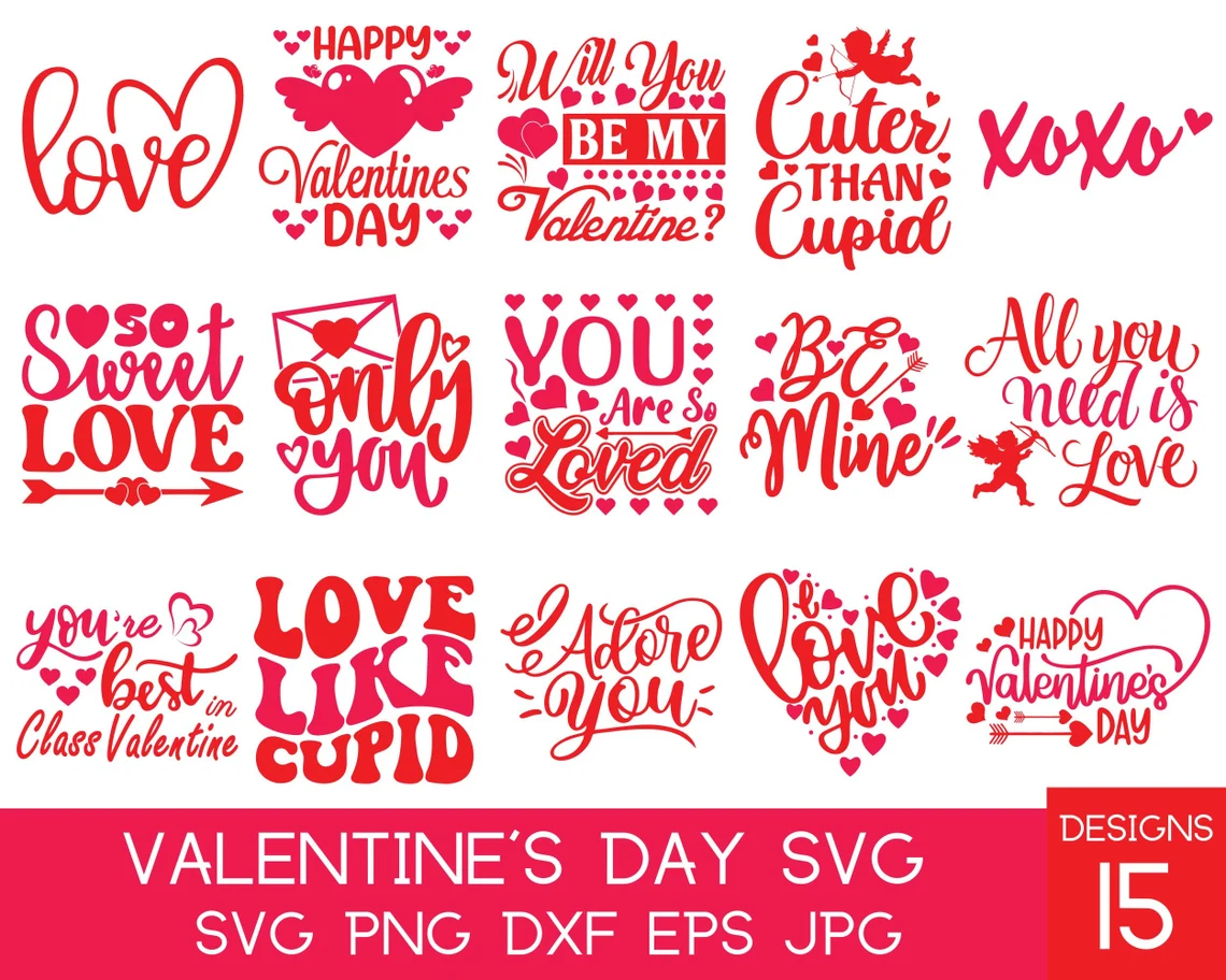 A bunch of valentines day svg designs