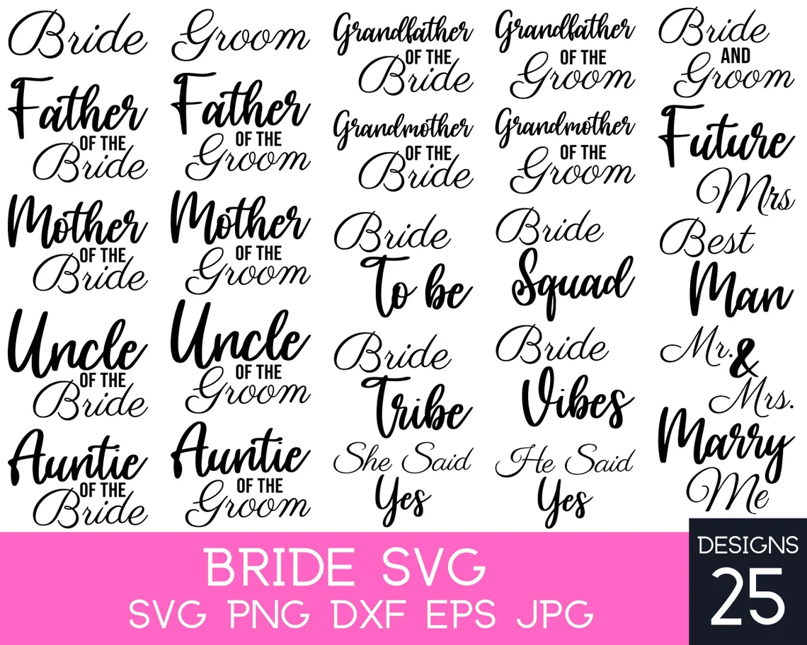 A bunch of different types of bride svg designs