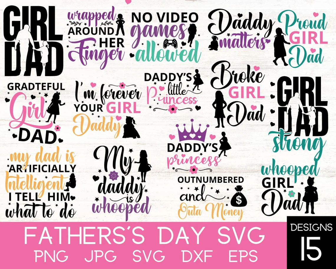 A collection of father 's day svg designs.