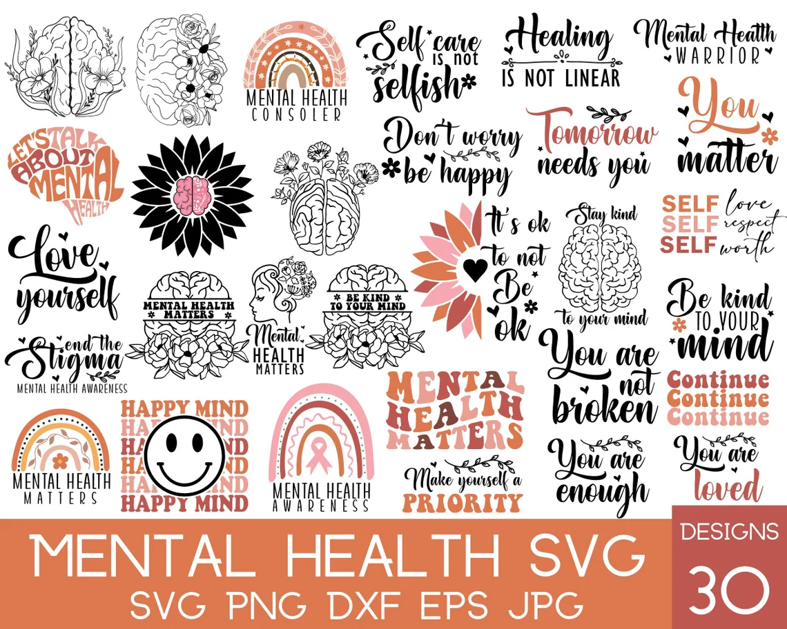 A collection of mental health svg designs.