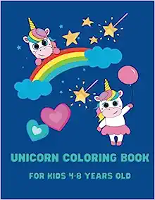 A book with pictures of unicorns and stars.