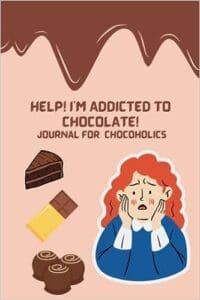 A book cover with a woman and some chocolate.