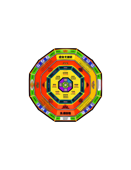 A colorful octagon with many colors on it.