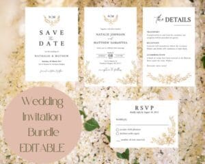 A wedding invitation bundle is shown with the templates.