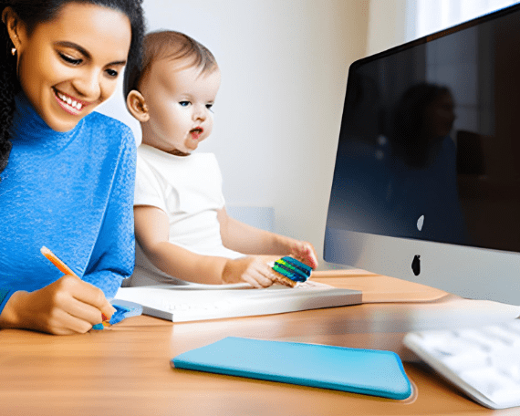 A woman and baby are sitting at the table